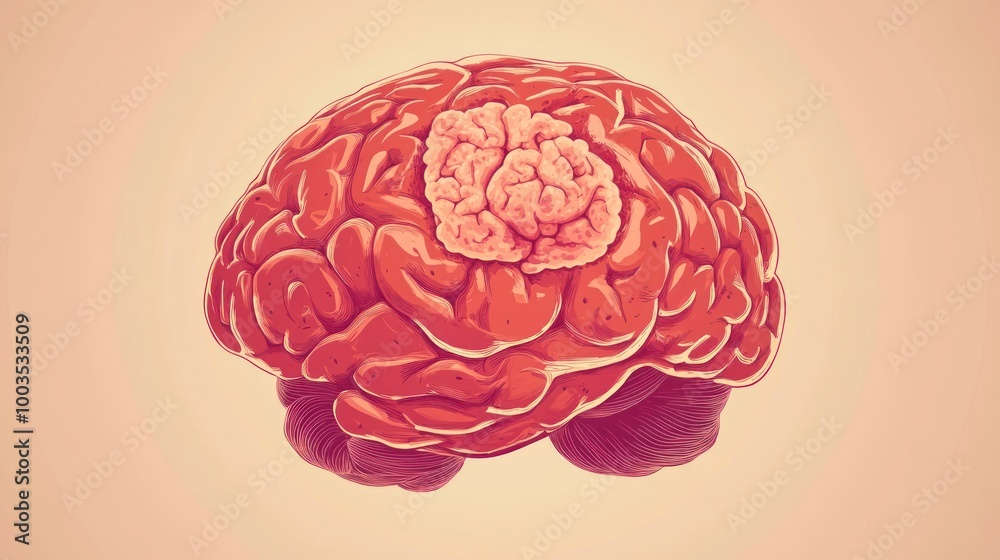 An illustration of a brain with a highlighted area, representing cognitive functions. An illustration of a brain with a highlighted area, representing cognitive functions.