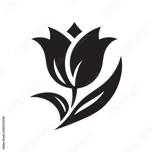 Tulip Flower Silhouette Vector - An Elegant Design Isolated on a White Background, Perfect for Use in Digital and Print Projects Including Branding, Invitations, and Nature-themed Artwork. 