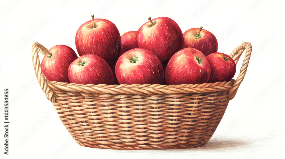 Basket filled with fresh red apples on a white background. Basket filled with fresh red apples on a white background.
