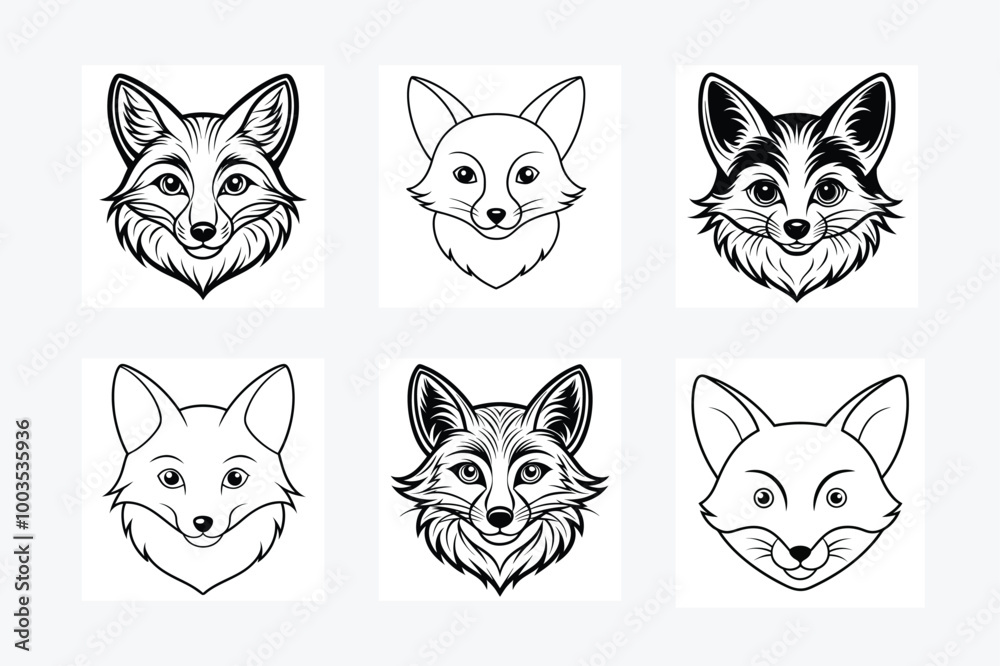 Fototapeta premium fox-head silhouette unique various style black and white vector illustration image