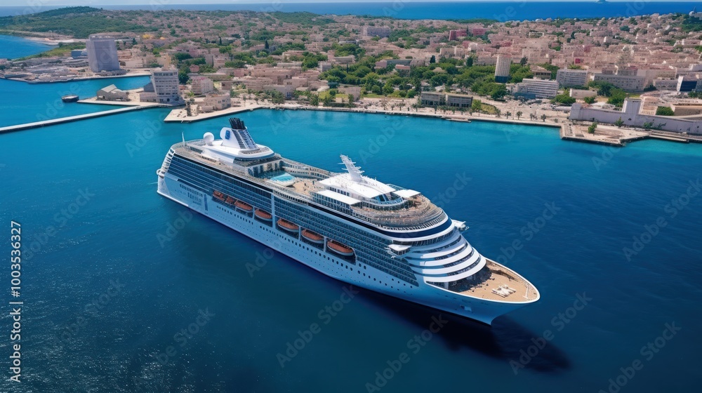 Fototapeta premium Cruise Ship Docked at a Mediterranean Port