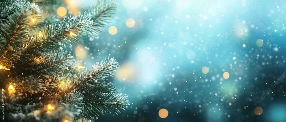 Festive christmas holidays banner with decorated tree and sparkling bokeh lights background Festive christmas holidays banner with decorated tree and sparkling bokeh lights background