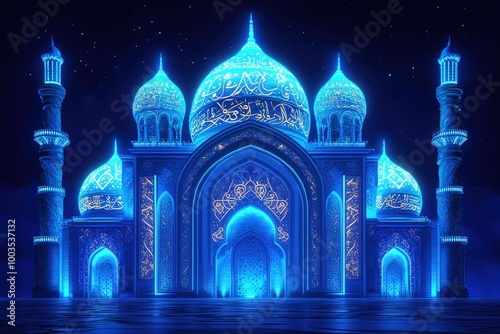 Wallpaper Mural Mesmerizing Illuminated Mosque in Starry Night Sky   Surreal 3D Architectural Masterpiece Torontodigital.ca