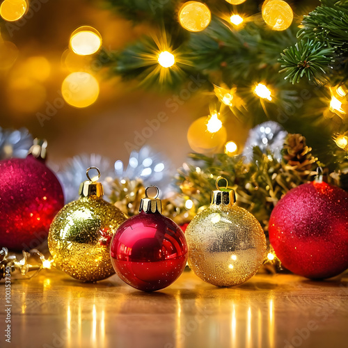 christmas background with balls | Celebrate the Season: Vibrant and Heartwarming Christmas Stock Photos Await photo