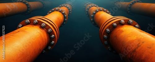 Underwater gas pipeline network, connecting energyrich regions, with a detailed view of the industrial infrastructure, 3D illustration photo