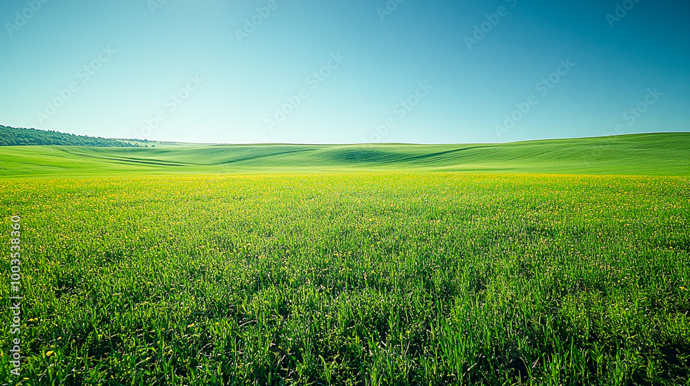 Lush Green Landscape Under Clear Blue Sky