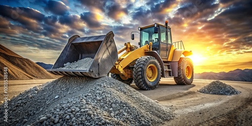 Wallpaper Mural A wheel loader operates on a construction site, efficiently scooping gravel into its bucket, showcasing the power and Torontodigital.ca