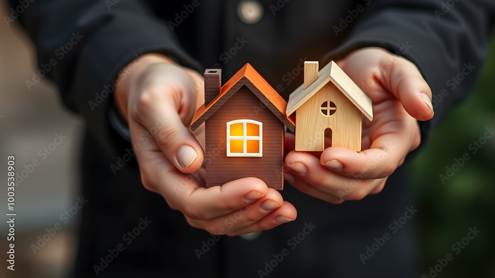 Property home and real estate insurance concept. miniature model house. Mortgage concep. AI generated image, ai.. Property home and real estate insurance concept. miniature model house. Mortgage concep. AI generated image, ai..