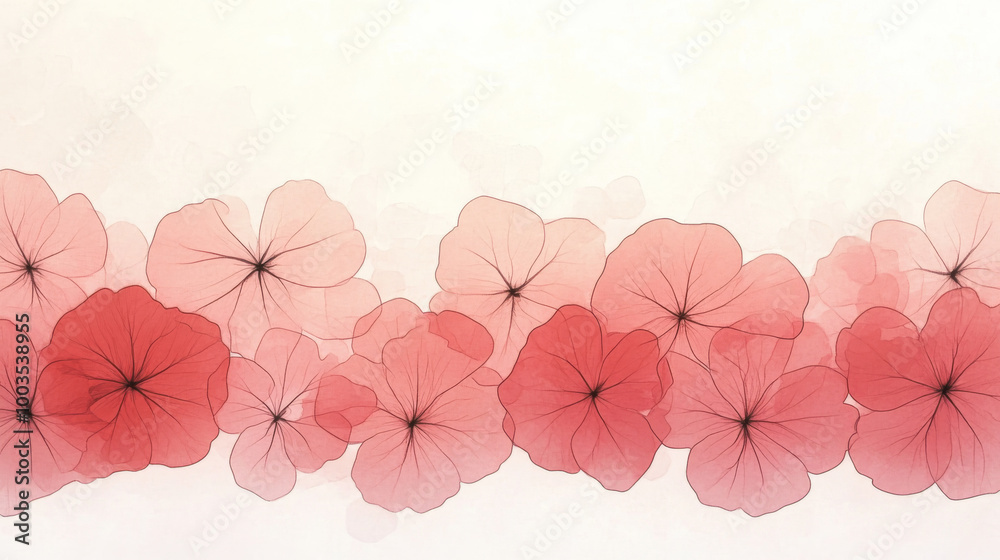 Fototapeta premium Delicate pink and red flowers on a white background.