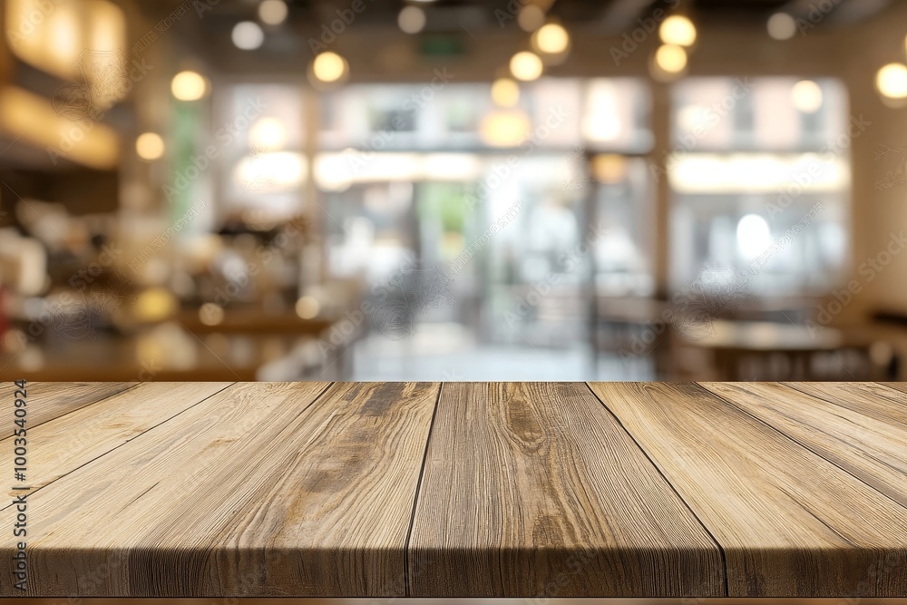 Empty wooden table top with blurry cafe background. Empty wooden table top with blurry cafe background.