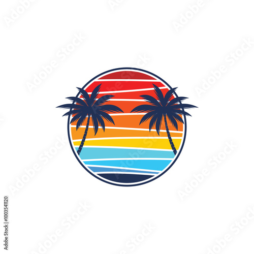 tropical summer island logo vector