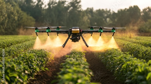 Fotografi Cutting-edge drone technology enhances eco-friendly farming by spraying organic