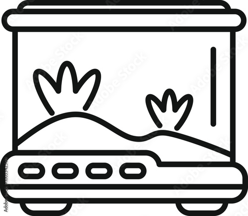 Line drawing of a modern electronic terrarium with plants and a digital screen, ideal for illustrating concepts of technology and nature
