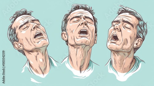 Illustration of a man expressing intense emotions in three different poses. photo