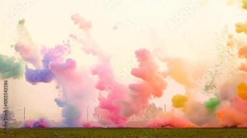 Stunning holi powder colors swirl in the air photo