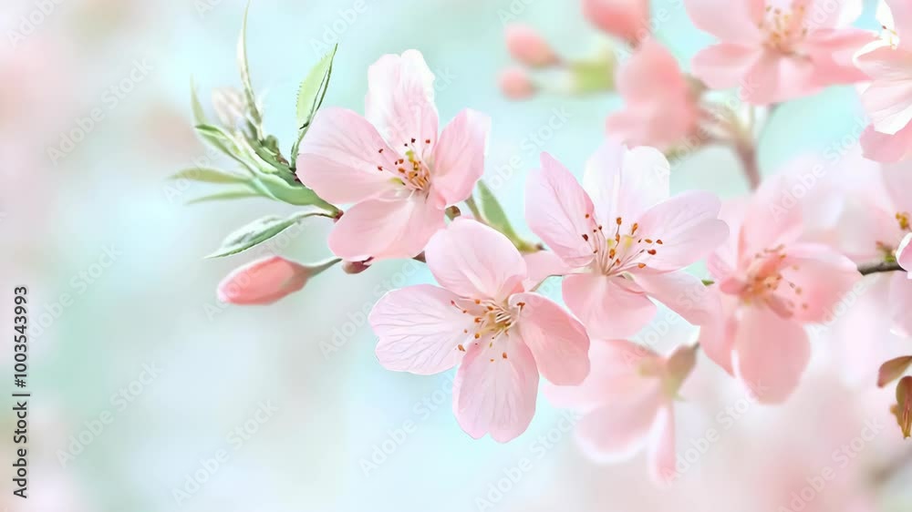 Soft pastel cherry blossoms gently swaying with spring breeze in serene natural setting, 4k video Soft pastel cherry blossoms gently swaying with spring breeze in serene natural setting, 4k video
