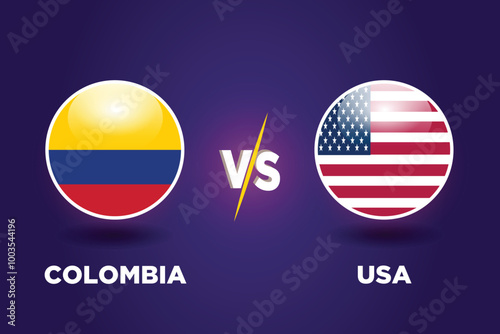 Colombia vs USA. Soccer Cup concept. Graphic soccer template. Rival flags of both teams with football shape. COL VS USA football match.