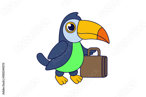 Toucan with a Suitcase Getting Ready for a Vacation Animal Clipart Vector Illustration