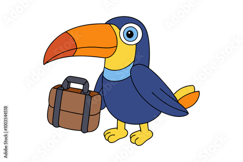 Toucan with a Suitcase Getting Ready for a Vacation Animal Clipart Vector Illustration