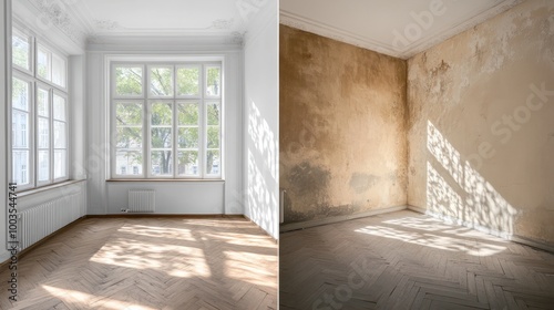 Wallpaper Mural apartment before and after restoration or refurbishment, copy and text space, 16:9 Torontodigital.ca