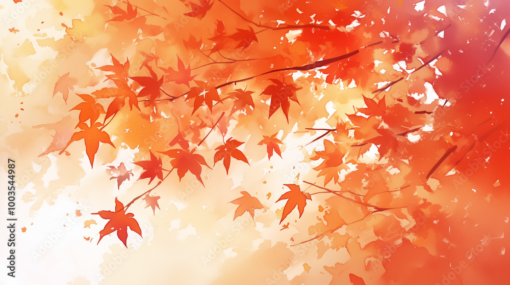 紅葉が彩る秋の木々・鮮やかな自然風景水彩アートイラスト 紅葉が彩る秋の木々・鮮やかな自然風景水彩アートイラスト