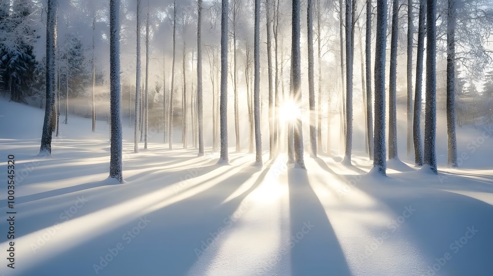 Frosty winter morning with snow-covered trees illuminated by gentle sunlight, creating a calm and quiet atmosphere. A serene winter landscape showcasing the natural beauty of the season Frosty winter morning with snow-covered trees illuminated by gentle sunlight, creating a calm and quiet atmosphere. A serene winter landscape showcasing the natural beauty of the season