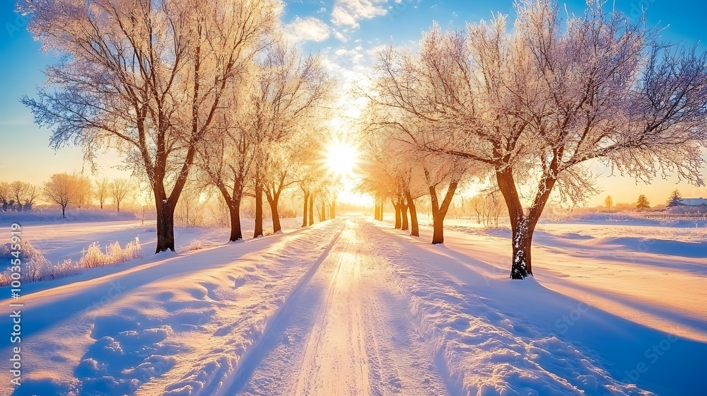 Frosty winter morning with snow-covered trees illuminated by gentle sunlight, creating a calm and quiet atmosphere. A serene winter landscape showcasing the natural beauty of the season Frosty winter morning with snow-covered trees illuminated by gentle sunlight, creating a calm and quiet atmosphere. A serene winter landscape showcasing the natural beauty of the season