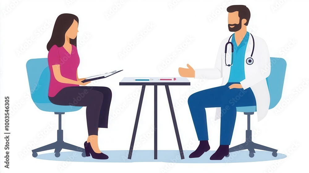 Doctor sitting calmly across from patient, giving full attention to health discussion, doctor and patient, listening, consultation Doctor sitting calmly across from patient, giving full attention to health discussion, doctor and patient, listening, consultation