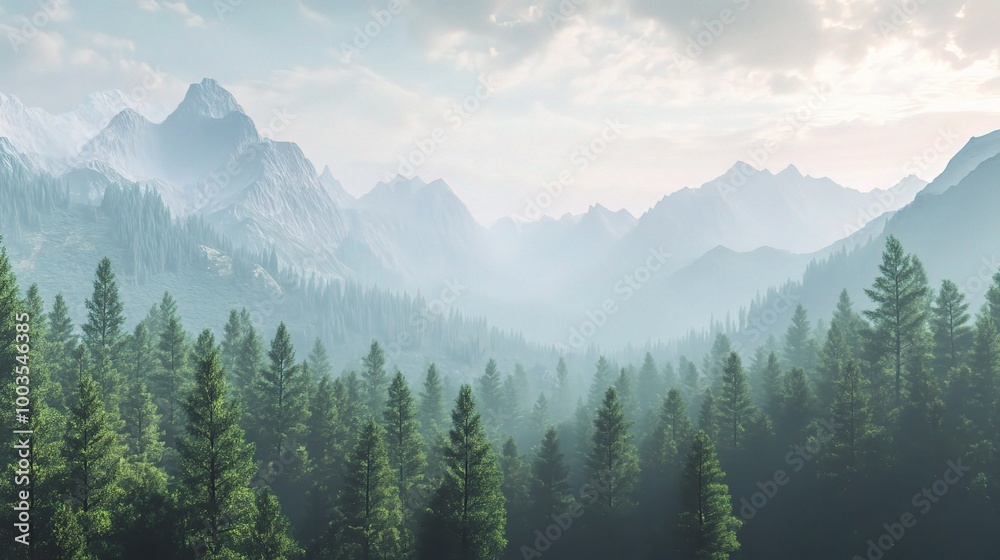 Serene Mountain Landscape with Lush Green Forests