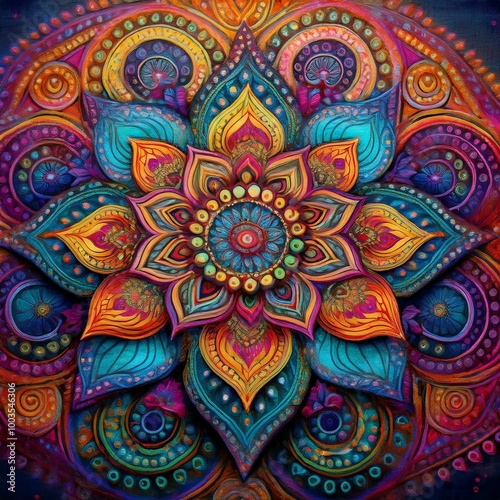 Wallpaper Mural 3D Traditional Rangoli Patterns - Intricate rangoli designs with bright colors and patterns Torontodigital.ca