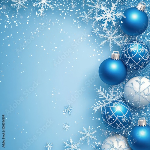 blue christmas background with snowflakes and christmas balls