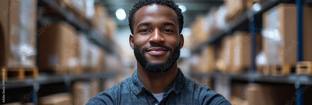 Smiling man in a warehouse. Smiling man in a warehouse.