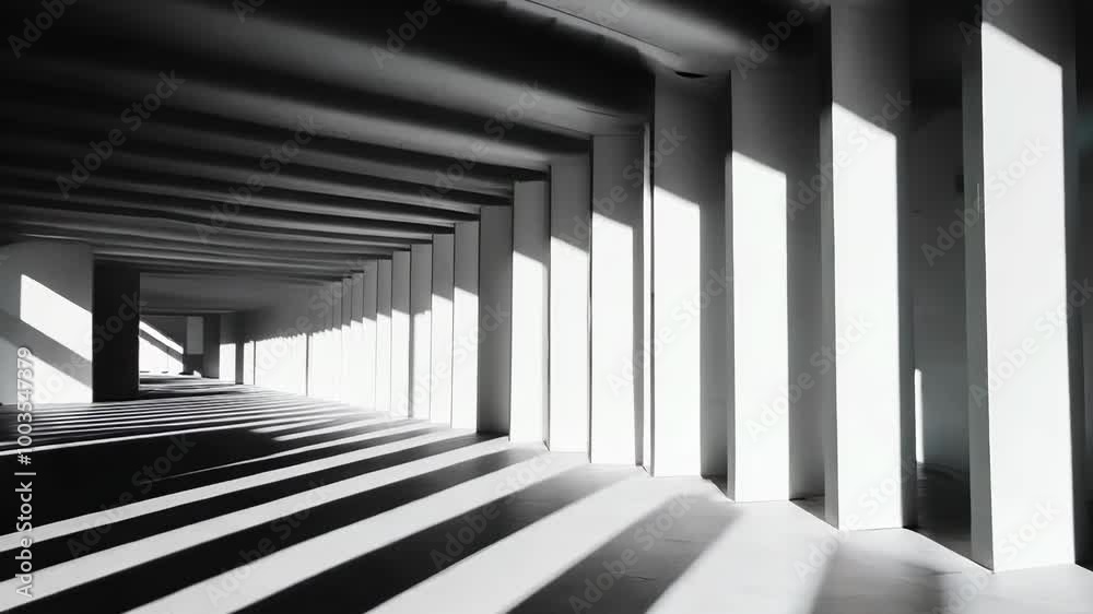 Abstract shadows and light in a modern architectural corridor create dynamic visual patterns, 4k video Abstract shadows and light in a modern architectural corridor create dynamic visual patterns, 4k video