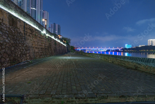Night view of traditional Chinese ancient city wall buildings