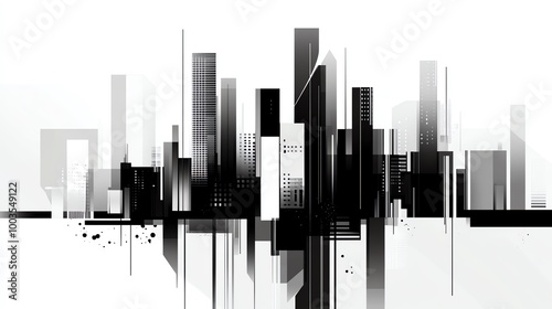 Abstract city skyline in black and white.