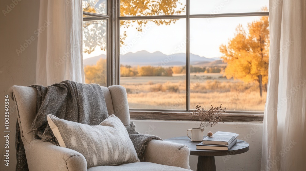 A white chair sitting in front of a window A white chair sitting in front of a window