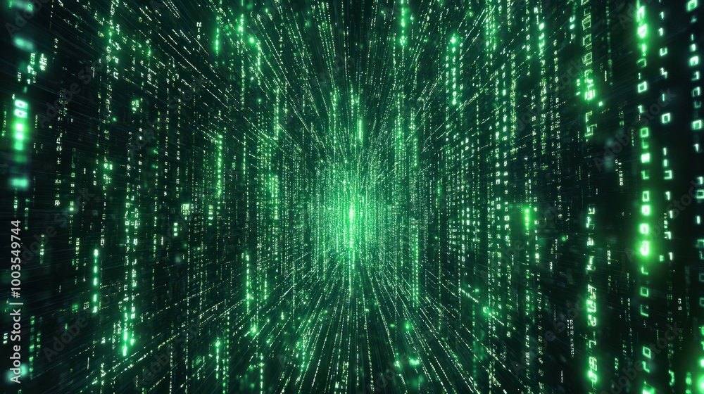 Dynamic digital matrix code background, embodying a cyber or tech theme, suitable for electronic or security products. Dynamic digital matrix code background, embodying a cyber or tech theme, suitable for electronic or security products.