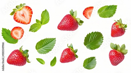 Fresh Strawberries with Green Leaves Arrangement