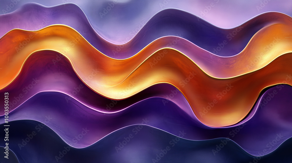 Abstract wavy background in purple and gold. Abstract wavy background in purple and gold.