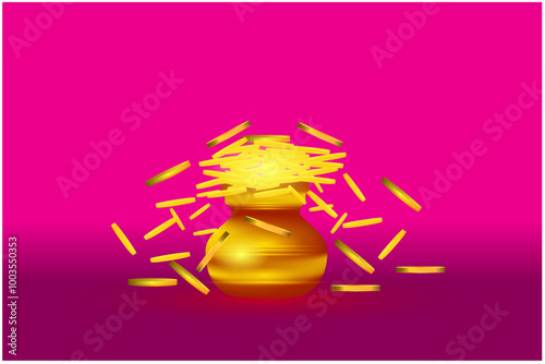 Akshaya tritiya golden pot and money Free Vector
