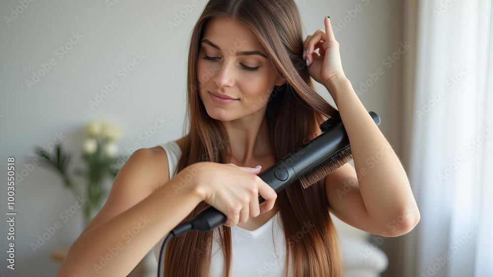 Woman Drying Long Hair with Professional Blow Dryer: Haircare and Styling Routine for Healthy, Shiny Locks Woman Drying Long Hair with Professional Blow Dryer: Haircare and Styling Routine for Healthy, Shiny Locks