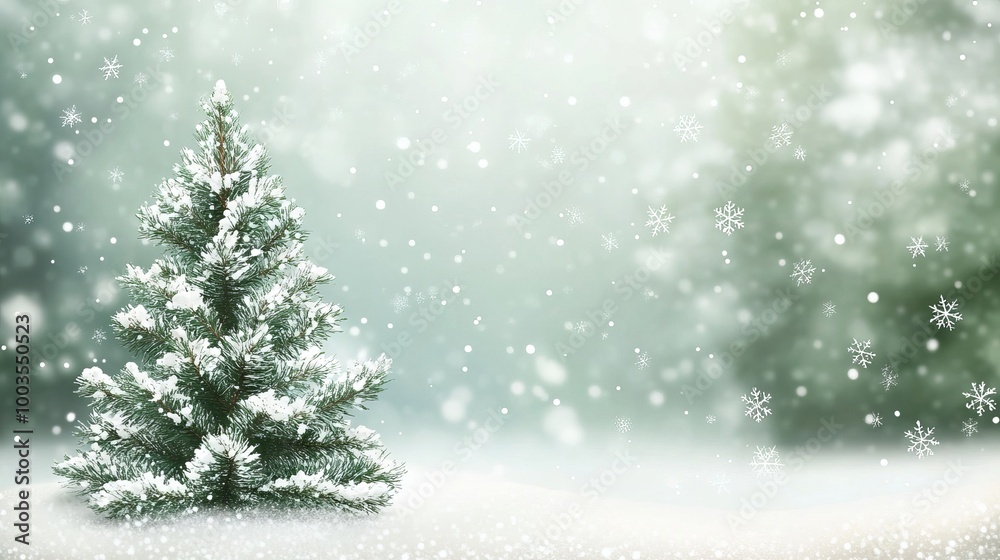 Festive christmas background with pine trees and snowflakes in a winter wonderland, snow falling gently in a vector illustration Festive christmas background with pine trees and snowflakes in a winter wonderland, snow falling gently in a vector illustration