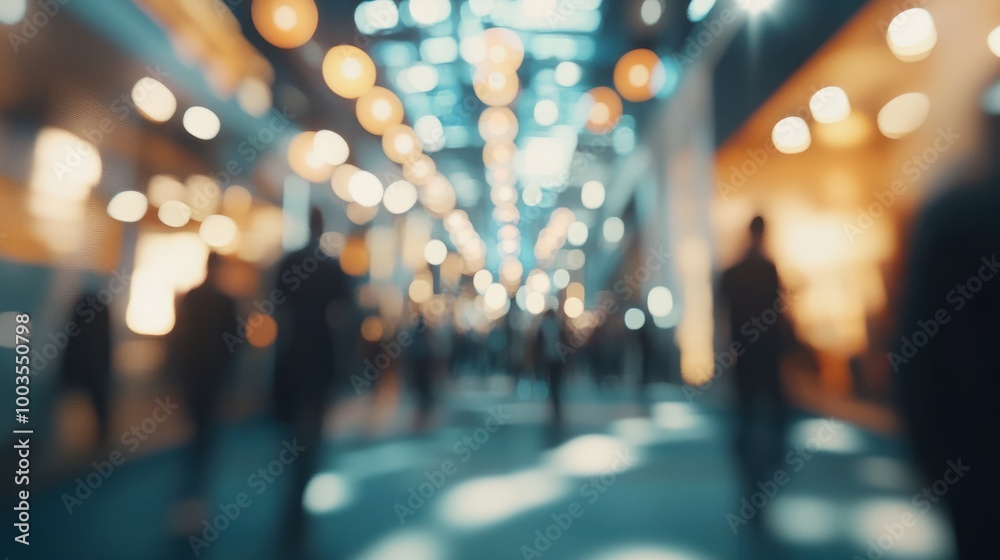 Fototapeta premium Generative AI : Abstract blurred defocused tradeshow event exhibition business convention show job fair technology expo Organization company trade fair event Marketing advertisement concept