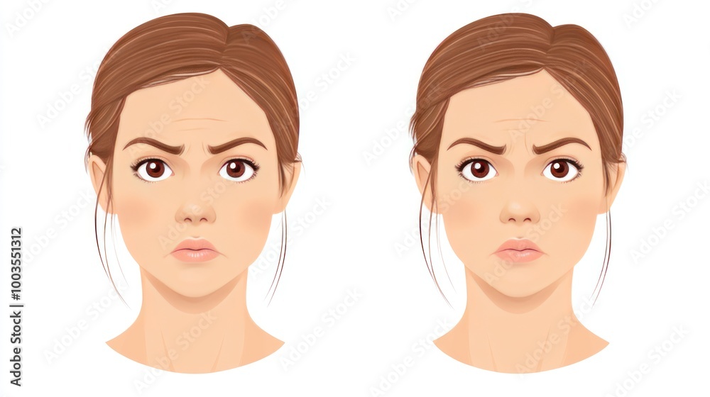Two facial expressions depicting concern and neutrality. Two facial expressions depicting concern and neutrality.