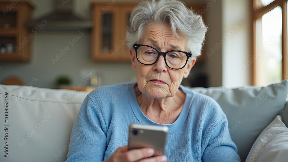 Elderly Woman Using Smartphone: Senior Citizen Engaged with Mobile Technology at Home for Digital Communication Elderly Woman Using Smartphone: Senior Citizen Engaged with Mobile Technology at Home for Digital Communication