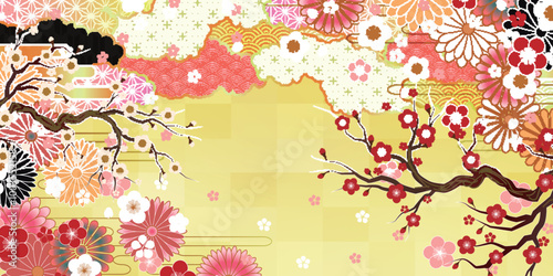 和柄　梅　菊　年賀状　背景	