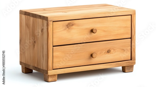 Wallpaper Mural Wooden bedside table with two drawers, natural finish, isolated on white background. Torontodigital.ca