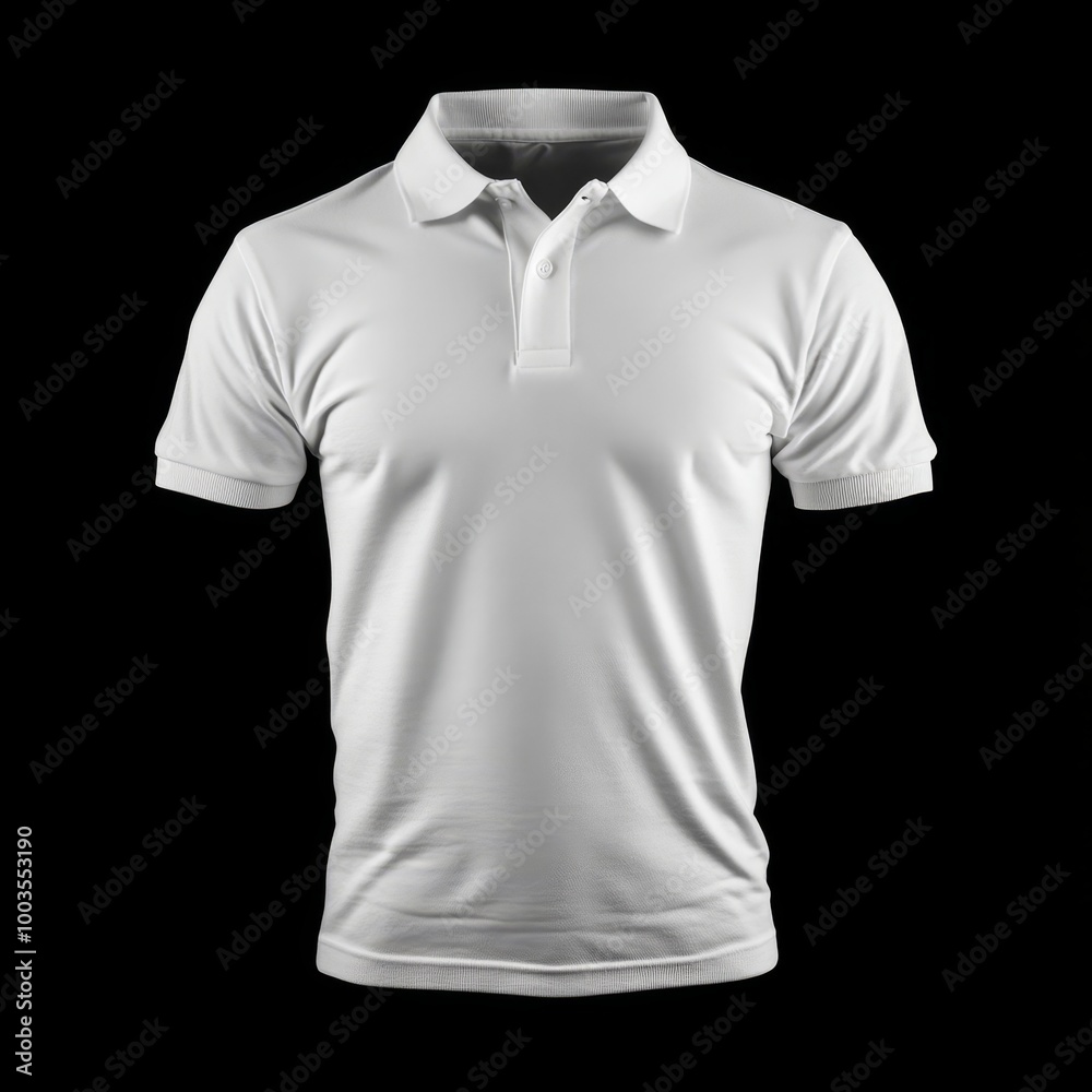 A plain white polo shirt isolated on a black background. A plain white polo shirt isolated on a black background.