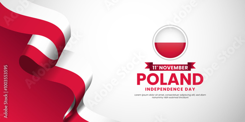 Poland Waving ribbon flag for independence day background design template with blank space area