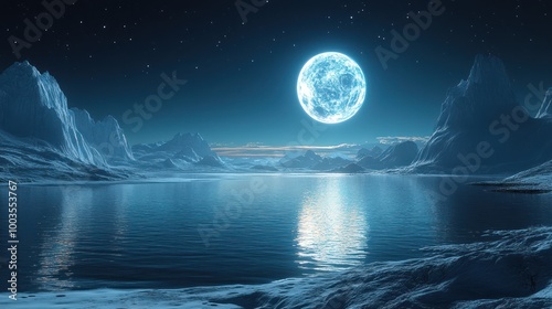 Mystical Night Landscape with Full Moon